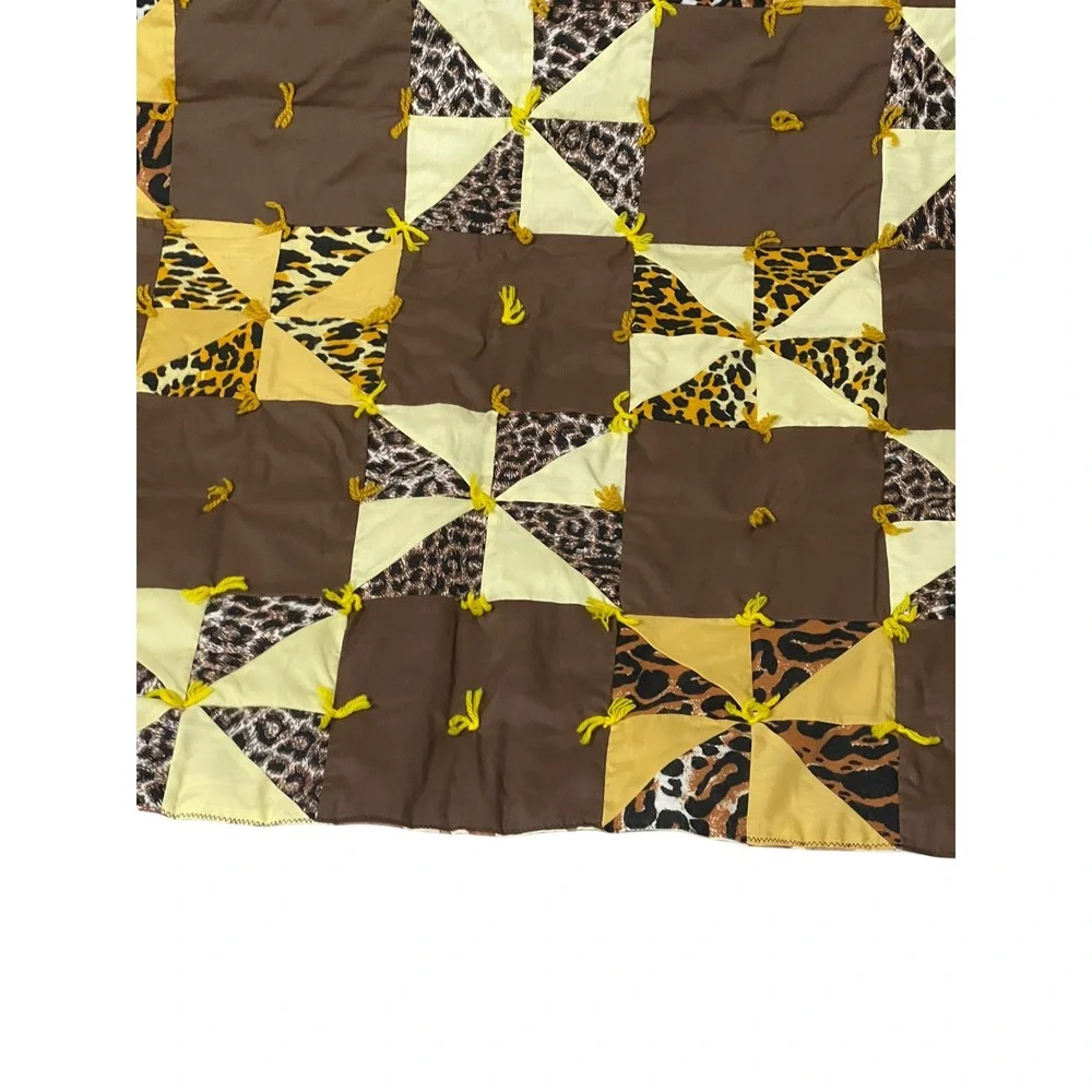 Reversible Full Queen Animal Print Pinwheel Quilt Topper Tied 90x66